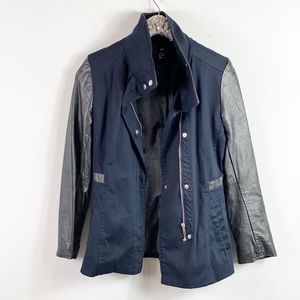 H&M Navy and Black Leather Utility Jacket Size 4